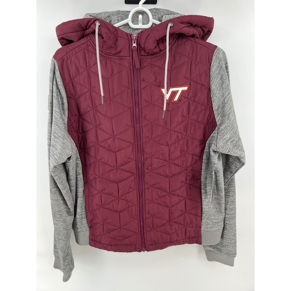 NWT Women's S Virginia Tech Hokies Jacket Maroon Grey Quilted Full Zip Hoodie VT